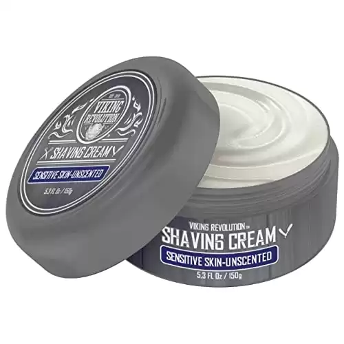 Viking Revolution Luxury Shaving Cream for Sensitive Skin- Unscented Soft, Smooth & Silky 5.3oz