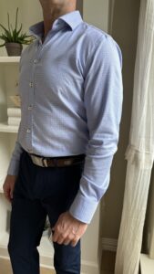 Blue Poplin Burgundy Twillory Performanace Dress Shirt. 