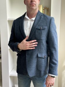 Rob Edwards in Paul Jones Tweed Blazer and white dress shirt. Essential for any versatile wardrobe or capsule wardrobe. 