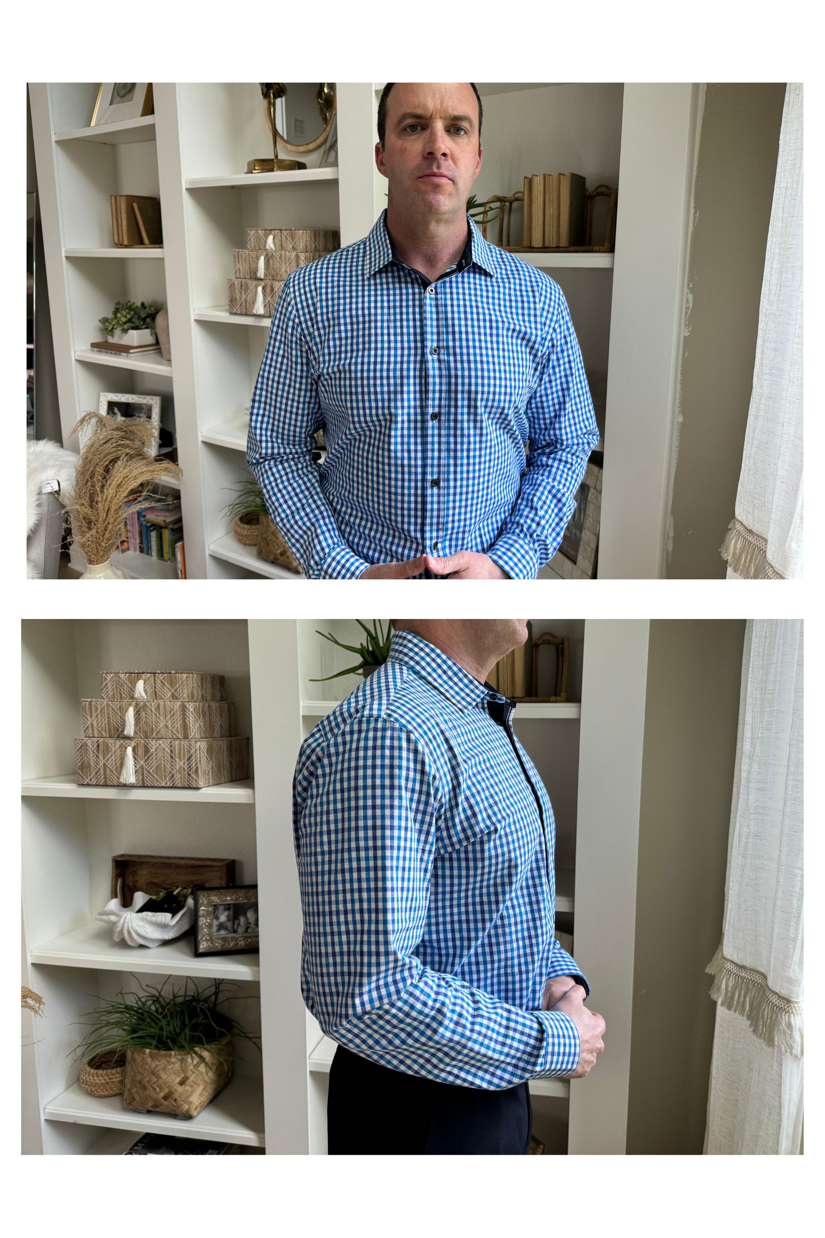 JMIERR Dress Shirts for Men 100% Cotton Plaid Button Down Long Sleeve Shirt, Light Blue