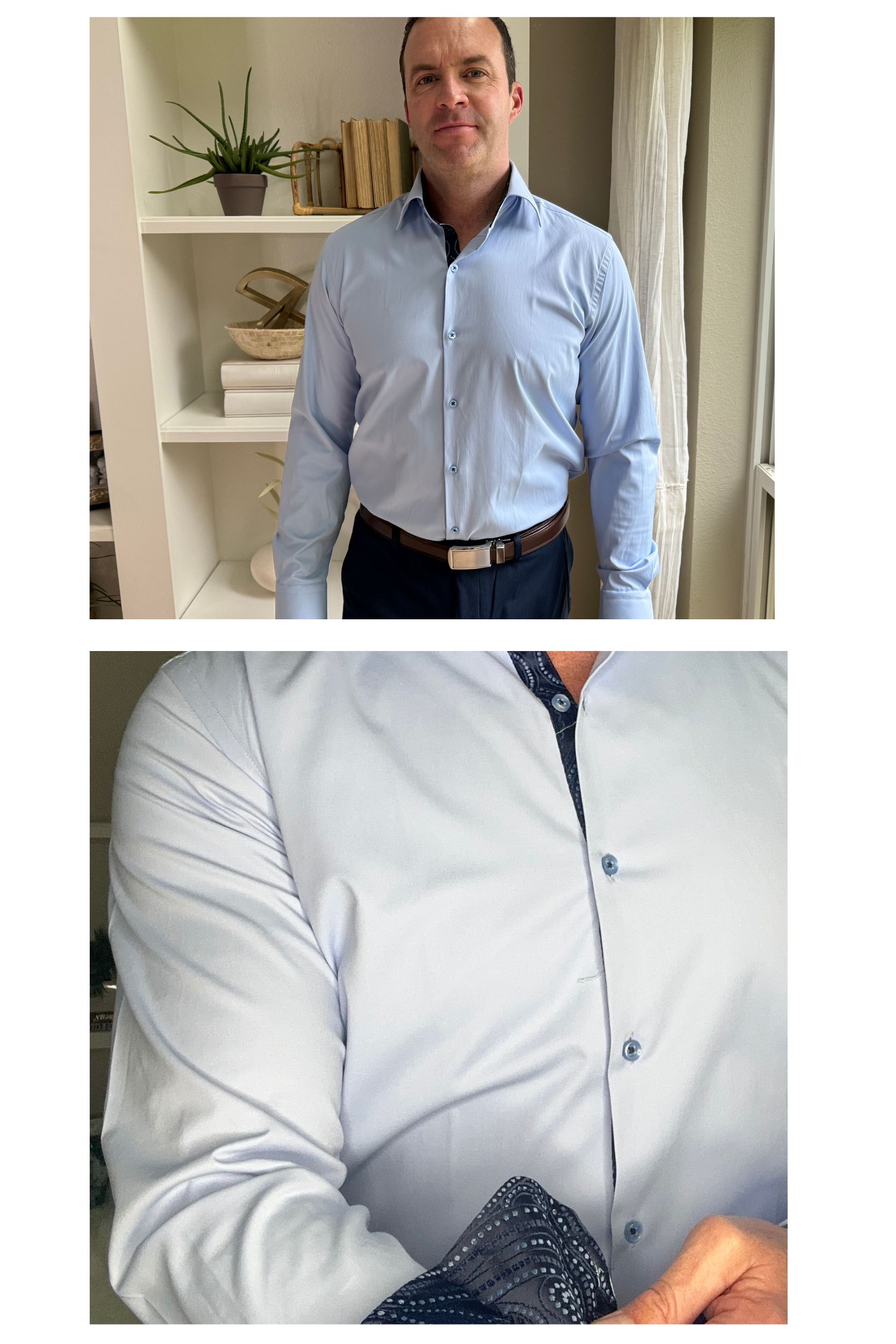 Men's High Collar Dress & Casual Shirt | Long Sleeve | Two Button Collar | Blue