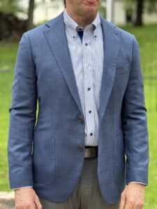 Proper Cloth Blue Melange Hopsack Bedford Jacket with Paul Frederick Dress Shirt