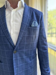 Johnston and Murphy Blue Windowpane Blazer with pocket square
