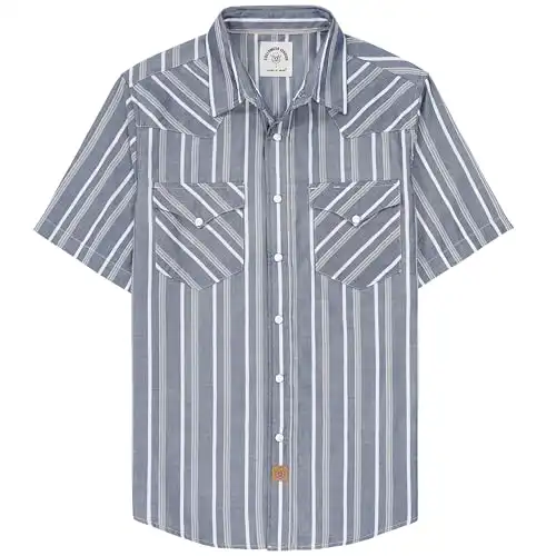 Dubinik Soft Texture Pearl Snap Casual Plaid Shirt Blue and White Stripes