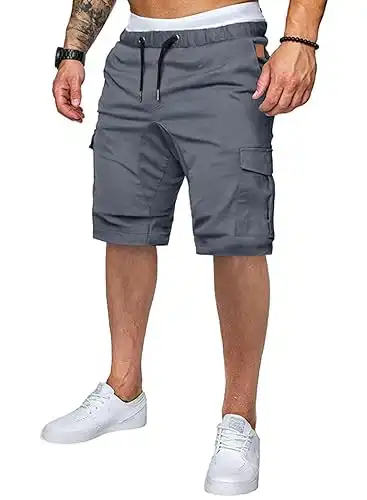 JMIERR Mens Casual Cargo Shorts - Cotton Drawstring Stretch Summer Beach Shorts