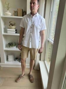 DKNY Short Sleeve Button Down Shirt with Khaki Shorts