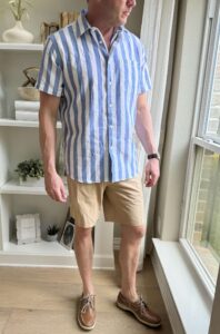 Summer 2024 Outfit Ideas with Linen Shirt and Khaki shorts