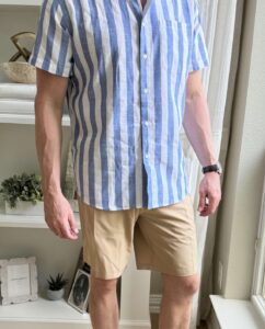Summer 2024 Outfit Ideas with Linen Shirt and Khaki shorts