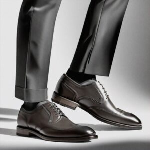 Drawing of pant break with no break and dress shoes