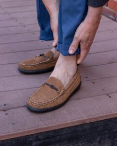 Blue Cuffed Pants No Socks with Loafers