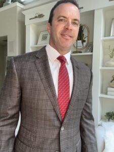 Brown Plaid Suit White Shirt Red Tie