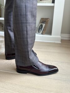 Brown Plaid Pants with Mezlan Burgundy Shoes