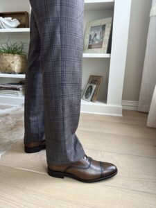 Burnished Brown Cap Toe Shoes from To Boot NY with Brown Plaid Pants