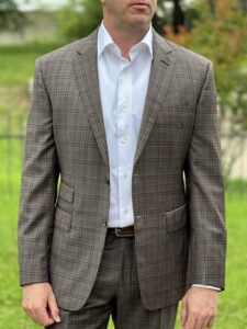 Brown Plaid Suit from Stitched with White Dress Shirt.