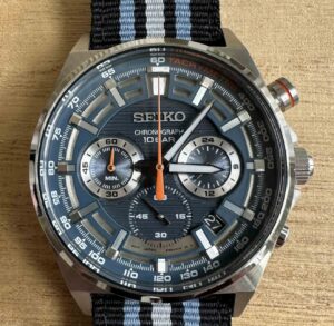 Seiko SSB409 Analog Watch. Classy blue chronograph
