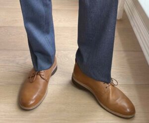 The Amberjack Original shoes with Light Blue Slacks