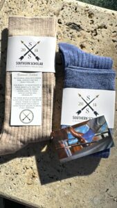 Oatmeal and Blue Ribbed Socks from Southern Scholar