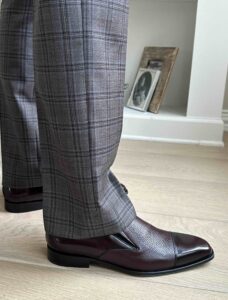 Brown Plaid Suit with Burgundy Mezlan Shoes