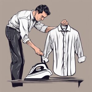Man Trying to Iron and Press his wrinkled shirt