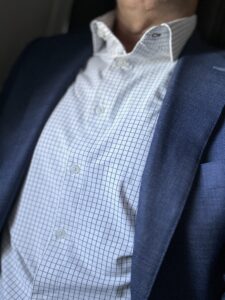 Leeward Dress Shirt in White Navy Mini Grid