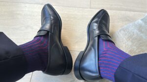 Bresciani Merino Wool Socks, Navy Slacks, Black Shoes