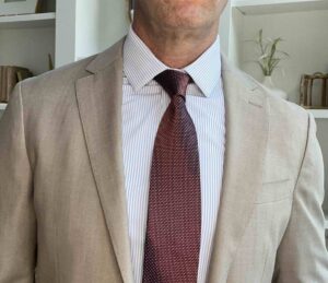 Burgundy Tie With Taupe Suit