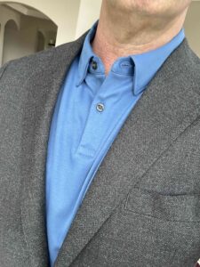 Blue Polo Shirt with Charcoal Blazer