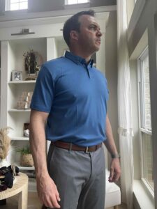 Blue Polo with Grey Chino Pants