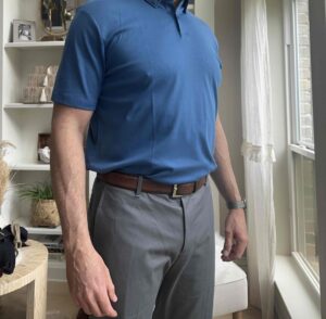 Blue Polo with Grey Chino Pants