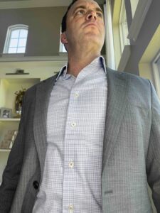 Lavender Shirt with Gray Suit