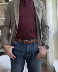 Brown Blazer with Polo Shirt and Jeans
