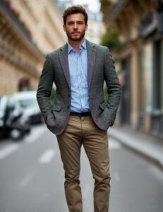 Gray Blazer and Khaki Pants