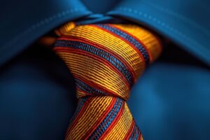 Yellow Striped Tie Blue Shirt