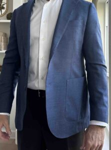 Blue Blazer With White Shirt for business travel wardrobe
